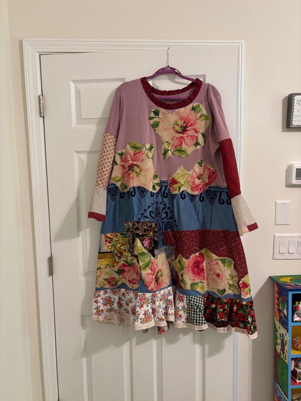 Bohemian Patchwork Floral  Dress - Pink Multicolor